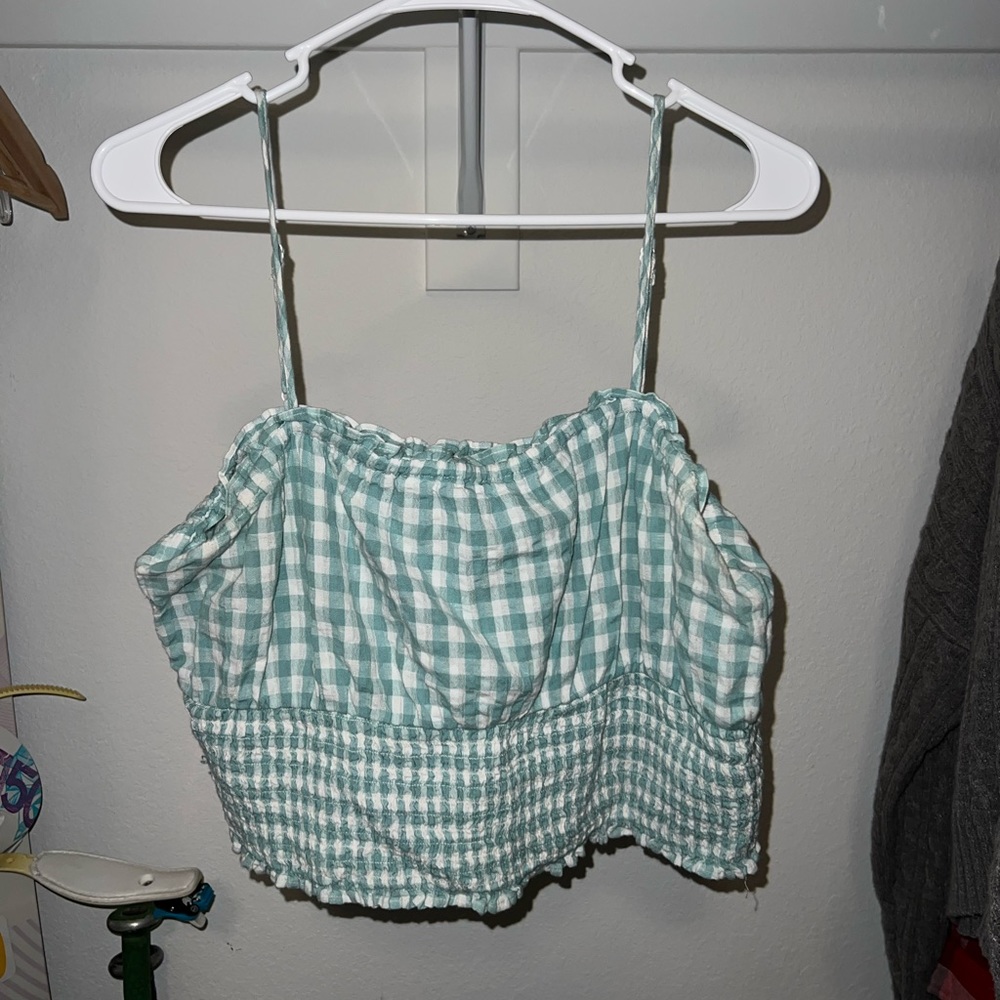 American Eagle light blue & white checkered tank